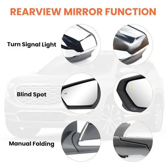 Alt view image 4 of 7 - Driver Side Mirror Compatible With 2018 2019 2020 2021 2022 2023 2024 Chevy Equinox GMC Terrain Mirrors With Power Glass Heated Turn Signal Blind Spot Replaces#84225386 (Chrome) 8 Pins