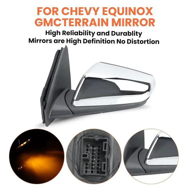 Alt view image 6 of 7 - Driver Side Mirror Compatible With 2018 2019 2020 2021 2022 2023 2024 Chevy Equinox GMC Terrain Mirrors With Power Glass Heated Turn Signal Blind Spot Replaces#84225386 (Chrome) 8 Pins