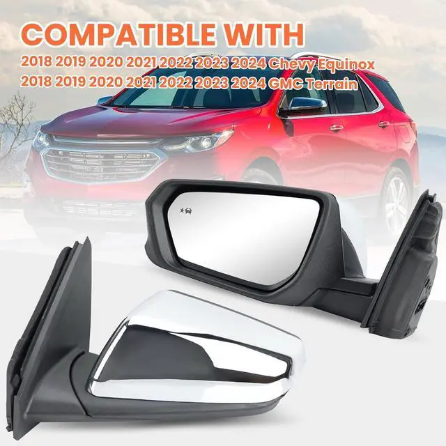 Alt view image 7 of 7 - Driver Side Mirror Compatible With 2018 2019 2020 2021 2022 2023 2024 Chevy Equinox GMC Terrain Mirrors With Power Glass Heated Turn Signal Blind Spot Replaces#84225386 (Chrome) 8 Pins