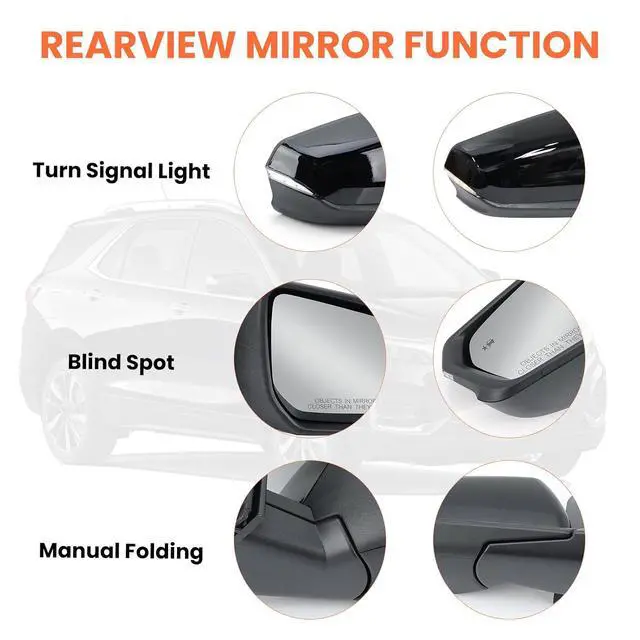 Alt view image 4 of 7 - Passenger Side Mirror for 2018-2024 Chevy Equinox GMC Terrain 8 Pins | Mirrors With Power Glass Heated Turn Signal Blind Spot Replaces#84225387(Black)