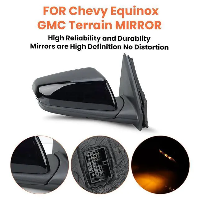 Alt view image 6 of 7 - Passenger Side Mirror for 2018-2024 Chevy Equinox GMC Terrain 8 Pins | Mirrors With Power Glass Heated Turn Signal Blind Spot Replaces#84225387(Black)