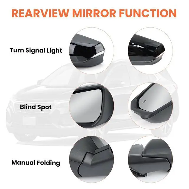 Alt view image 4 of 7 - Driver Side Mirror Compatible With 2018-2024 Chevy Equinox GMC Terrain 8Pin | Mirrors With Power Glass Heated Turn Signal Blind Spot Replaces#84225386 (Black)