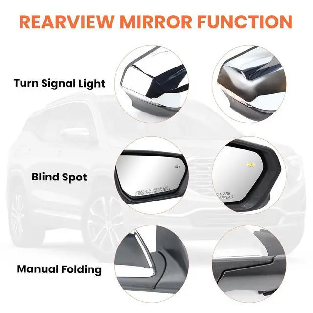 Alt view image 4 of 7 - Passenger Side Mirror Compatible With 2018 2019 2020 2021 2022 2023 2024 Chevy Equinox GMC Terrain Mirrors With Power Glass Heated Turn Signal Blind Spot Replaces#84225387(Chrome)8 Pins