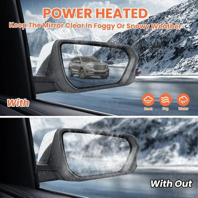 Alt view image 5 of 7 - Passenger Side Mirror Compatible With 2018 2019 2020 2021 2022 2023 2024 Chevy Equinox GMC Terrain Mirrors With Power Glass Heated Turn Signal Blind Spot Replaces#84225387(Chrome)8 Pins