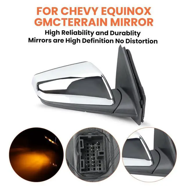 Alt view image 6 of 7 - Passenger Side Mirror Compatible With 2018 2019 2020 2021 2022 2023 2024 Chevy Equinox GMC Terrain Mirrors With Power Glass Heated Turn Signal Blind Spot Replaces#84225387(Chrome)8 Pins