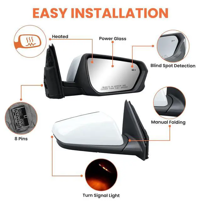 Alt view image 3 of 7 - Passenger Side Mirror Compatible With 2018 2019 2020 2021 2022 2023 2024 Chevy Equinox GMC Terrain Mirrors With Power Glass Heated Turn Signal Blind Spot Replaces #84225387(White)8 Pins