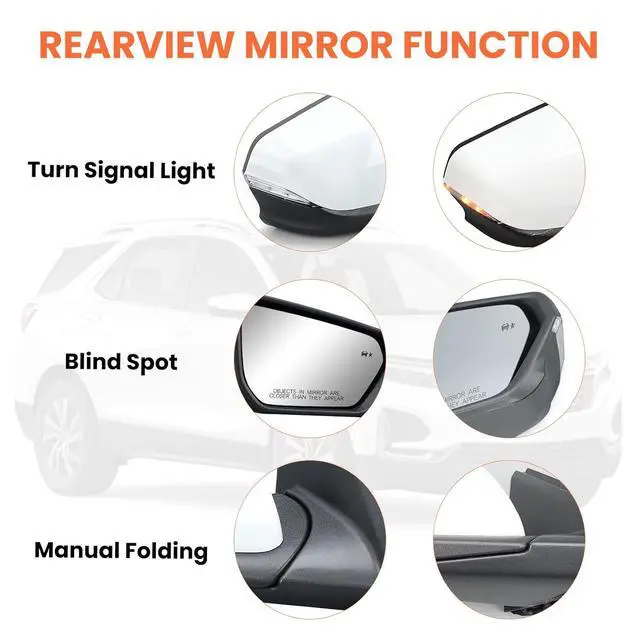 Alt view image 4 of 7 - Passenger Side Mirror Compatible With 2018 2019 2020 2021 2022 2023 2024 Chevy Equinox GMC Terrain Mirrors With Power Glass Heated Turn Signal Blind Spot Replaces #84225387(White)8 Pins