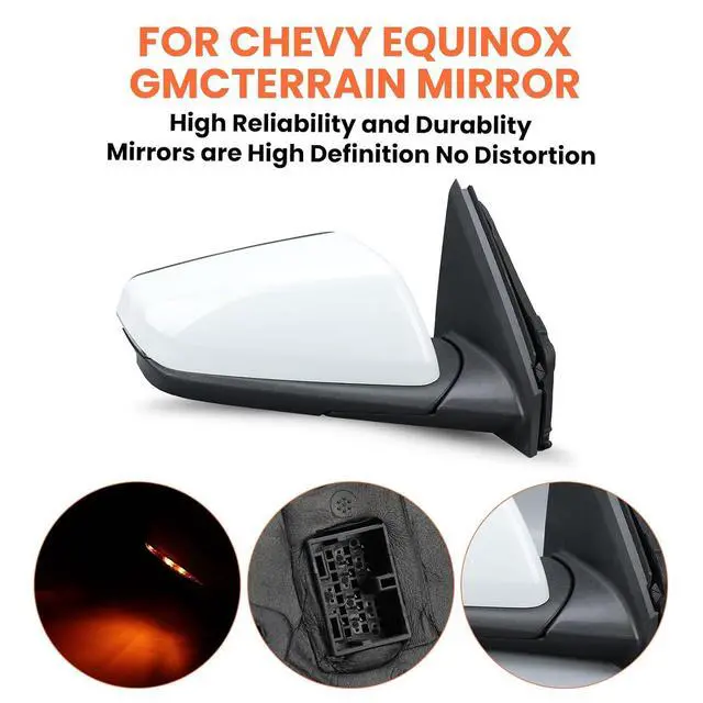 Alt view image 6 of 7 - Passenger Side Mirror Compatible With 2018 2019 2020 2021 2022 2023 2024 Chevy Equinox GMC Terrain Mirrors With Power Glass Heated Turn Signal Blind Spot Replaces #84225387(White)8 Pins