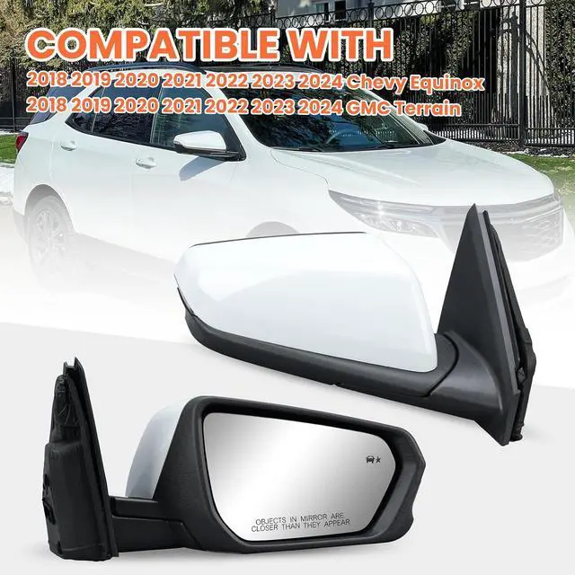 Alt view image 7 of 7 - Passenger Side Mirror Compatible With 2018 2019 2020 2021 2022 2023 2024 Chevy Equinox GMC Terrain Mirrors With Power Glass Heated Turn Signal Blind Spot Replaces #84225387(White)8 Pins