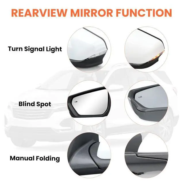 Alt view image 4 of 7 - Driver Side Mirror for 2018-2024 Chevy Equinox GMC Terrain 8Pins(White) | Mirrors with Power Glass Heated Turn Signal Blind Spot Replaces #84225386