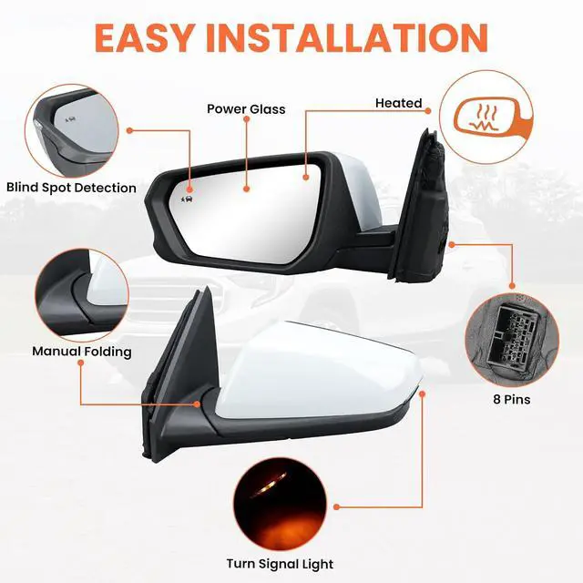 Alt view image 3 of 7 - Driver Side Mirror for 2018-2024 Chevy Equinox GMC Terrain 8Pins(White) | Mirrors with Power Glass Heated Turn Signal Blind Spot Replaces #84225386