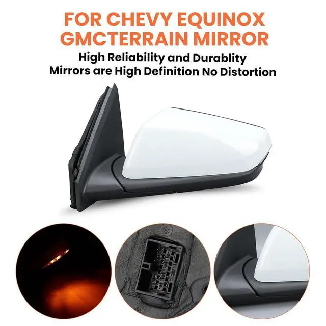 Alt view image 6 of 7 - Driver Side Mirror for 2018-2024 Chevy Equinox GMC Terrain 8Pins(White) | Mirrors with Power Glass Heated Turn Signal Blind Spot Replaces #84225386