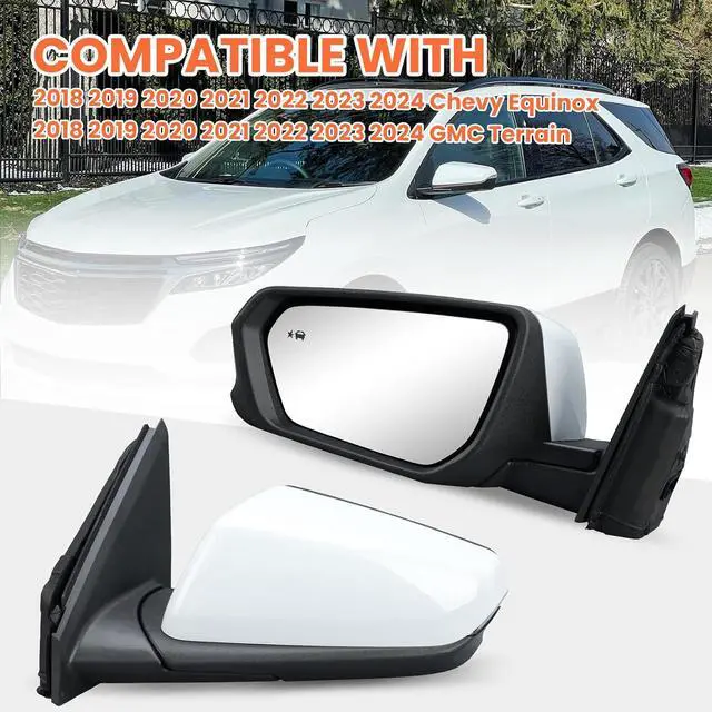 Alt view image 7 of 7 - Driver Side Mirror for 2018-2024 Chevy Equinox GMC Terrain 8Pins(White) | Mirrors with Power Glass Heated Turn Signal Blind Spot Replaces #84225386