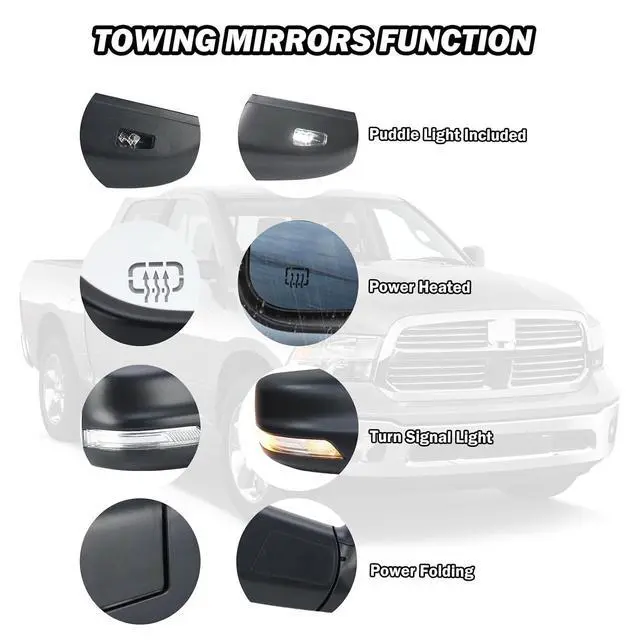 Alt view image 3 of 7 - Passenger Side Mirror For 2019 2020 2021 2022 2023 2024 Ram 1500 Mirrors with Heated Power Folding Power Glass Turn Signal Puddle Lights Black Replace 68276500AH