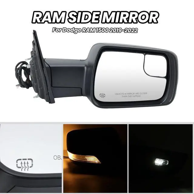 Alt view image 4 of 7 - Passenger Side Mirror For 2019 2020 2021 2022 2023 2024 Ram 1500 Mirrors with Heated Power Folding Power Glass Turn Signal Puddle Lights Black Replace 68276500AH