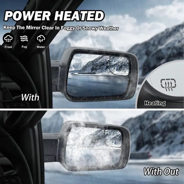 Alt view image 5 of 7 - Passenger Side Mirror For 2019 2020 2021 2022 2023 2024 Ram 1500 Mirrors with Heated Power Folding Power Glass Turn Signal Puddle Lights Black Replace 68276500AH
