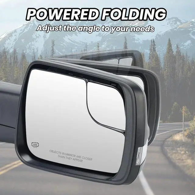 Alt view image 6 of 7 - Passenger Side Mirror For 2019 2020 2021 2022 2023 2024 Ram 1500 Mirrors with Heated Power Folding Power Glass Turn Signal Puddle Lights Black Replace 68276500AH