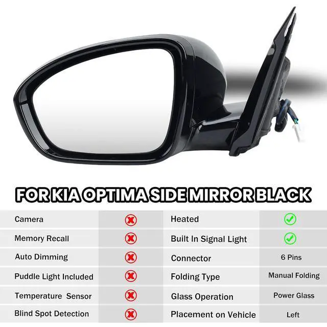 Alt view image 2 of 7 - Driver Side Mirror Compatible with 2019 2020 2021 2022 2023 Nissan Altima Mirrors with Heated Turn Signal Manual Fold Power Adjustment Left Door Mirror 6 Pins Black