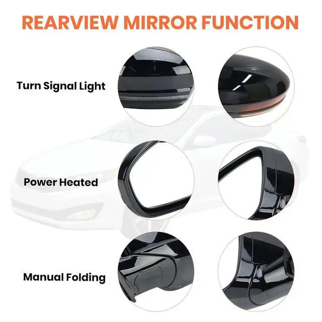 Alt view image 4 of 7 - Driver Side Mirror Compatible with 2019 2020 2021 2022 2023 Nissan Altima Mirrors with Heated Turn Signal Manual Fold Power Adjustment Left Door Mirror 6 Pins Black