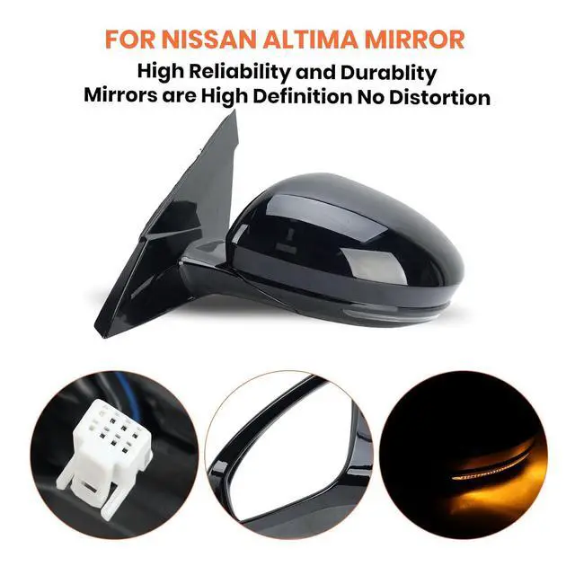 Alt view image 5 of 7 - Driver Side Mirror Compatible with 2019 2020 2021 2022 2023 Nissan Altima Mirrors with Heated Turn Signal Manual Fold Power Adjustment Left Door Mirror 6 Pins Black