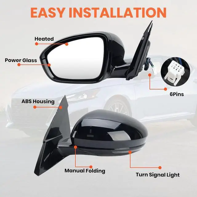 Alt view image 3 of 7 - Driver Side Mirror Compatible with 2019 2020 2021 2022 2023 Nissan Altima Mirrors with Heated Turn Signal Manual Fold Power Adjustment Left Door Mirror 6 Pins Black
