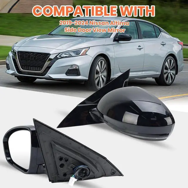 Alt view image 7 of 7 - Driver Side Mirror Compatible with 2019 2020 2021 2022 2023 Nissan Altima Mirrors with Heated Turn Signal Manual Fold Power Adjustment Left Door Mirror 6 Pins Black