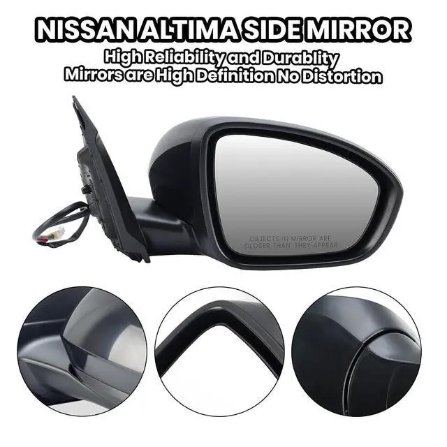 Alt view image 3 of 7 - Passenger Side Mirror Compatible with Nissan Altima 2019 2020 2021 2022 2023 Mirrors Without Heat Manual Folding Paintable Black NI1321311