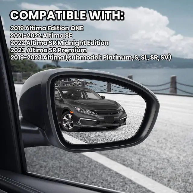 Alt view image 5 of 7 - Passenger Side Mirror Compatible with Nissan Altima 2019 2020 2021 2022 2023 Mirrors Without Heat Manual Folding Paintable Black NI1321311