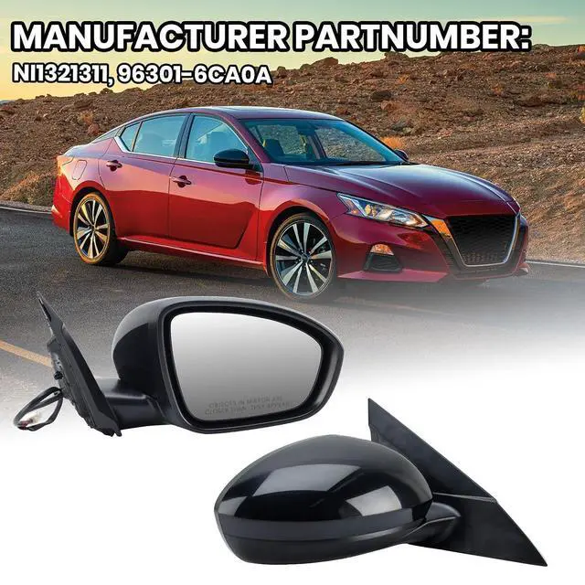 Alt view image 7 of 7 - Passenger Side Mirror Compatible with Nissan Altima 2019 2020 2021 2022 2023 Mirrors Without Heat Manual Folding Paintable Black NI1321311
