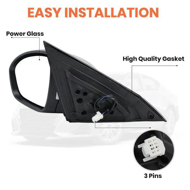 Alt view image 3 of 7 - Left Driver Side Mirror Compatible with 2019 2020 2021 2022 2023 2024 Nissan Altima Mirrors with Power Adjustment Manual Folding Brilliant Silver(3 Pins)