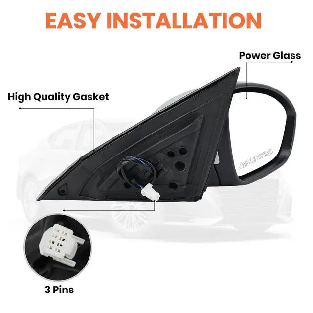 Alt view image 3 of 7 - Right Passenger Side Mirror Compatible with 2019 2020 2021 2022 2023 2024 Nissan Altima Mirrors with Power Adjustment Manual Folding Brilliant Silver(3 Pins)
