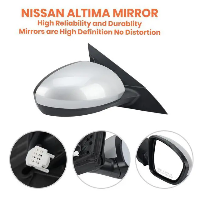 Alt view image 6 of 7 - Right Passenger Side Mirror Compatible with 2019 2020 2021 2022 2023 2024 Nissan Altima Mirrors with Power Adjustment Manual Folding Brilliant Silver(3 Pins)