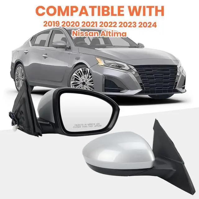 Alt view image 7 of 7 - Right Passenger Side Mirror Compatible with 2019 2020 2021 2022 2023 2024 Nissan Altima Mirrors with Power Adjustment Manual Folding Brilliant Silver(3 Pins)