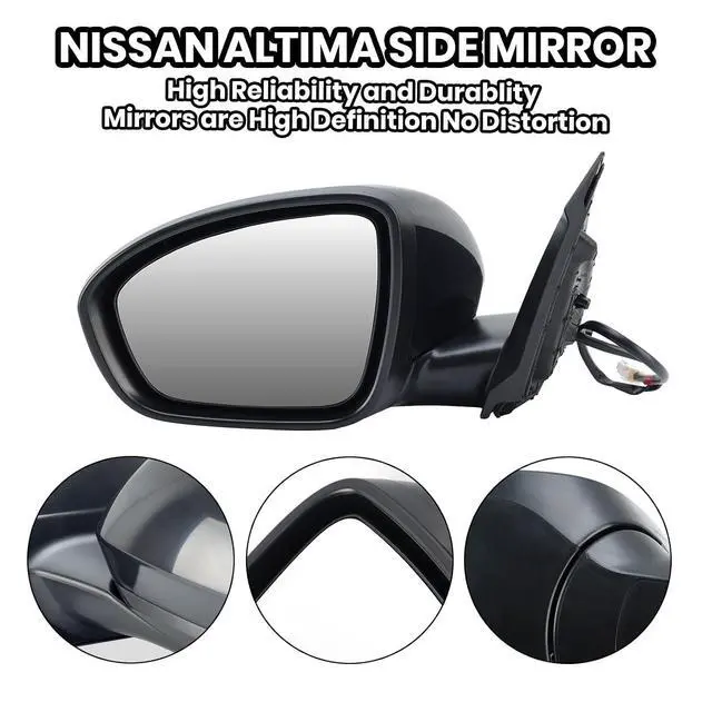 Alt view image 3 of 7 - Driver Side Mirror Compatible with Nissan Altima 2019 2020 2021 2022 2023 Mirrors Without Heat Manual Folding Paintable Black NI1320311