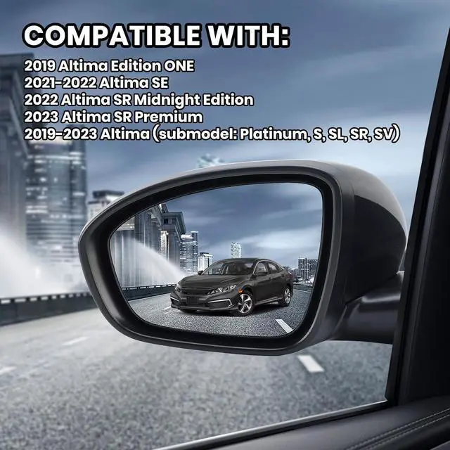 Alt view image 5 of 7 - Driver Side Mirror Compatible with Nissan Altima 2019 2020 2021 2022 2023 Mirrors Without Heat Manual Folding Paintable Black NI1320311