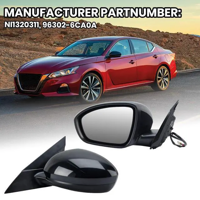 Alt view image 7 of 7 - Driver Side Mirror Compatible with Nissan Altima 2019 2020 2021 2022 2023 Mirrors Without Heat Manual Folding Paintable Black NI1320311