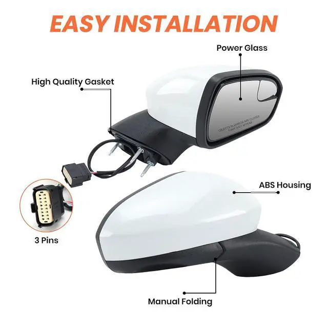 Alt view image 4 of 7 - Right Passenger Side Mirror Assembly Compatible with Ford Fusion 2016-2020 Mirrors with Power Manual Folding White 3Pins