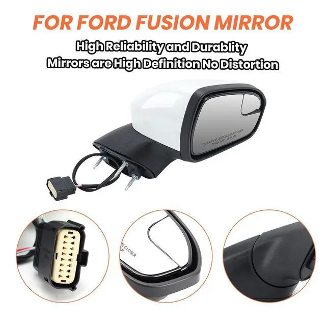 Alt view image 3 of 7 - Right Passenger Side Mirror Assembly Compatible with Ford Fusion 2016-2020 Mirrors with Power Manual Folding White 3Pins