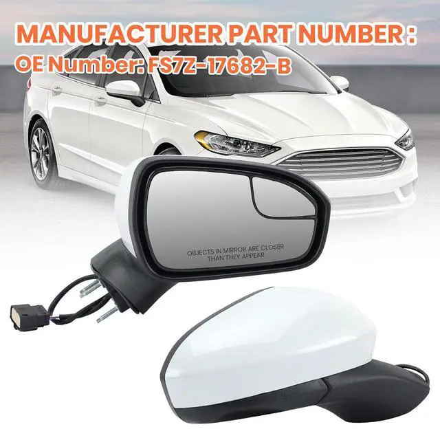 Alt view image 7 of 7 - Right Passenger Side Mirror Assembly Compatible with Ford Fusion 2016-2020 Mirrors with Power Manual Folding White 3Pins