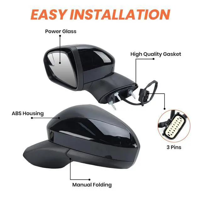 Alt view image 3 of 7 - Left Driver Side Mirror Compatible with Ford Fusion 2016 2017 2018 2019 2020 2021 2022 Mirrors with Power Manual Folding Black 3Pins