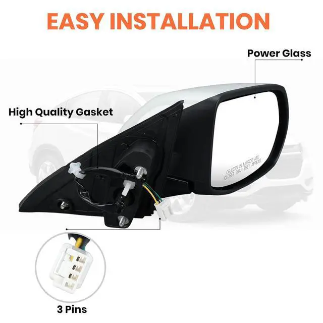 Alt view image 3 of 7 - Right Passenger Side Mirror Compatible with 2016-2022 HR-V 3 Pins | Mirrors with Power Glass Manual Folding Paintable White