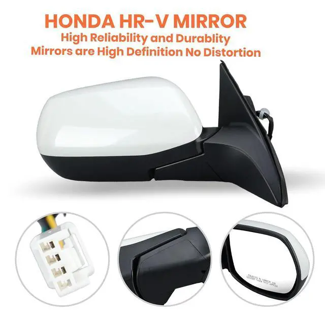 Alt view image 5 of 7 - Right Passenger Side Mirror Compatible with 2016-2022 HR-V 3 Pins | Mirrors with Power Glass Manual Folding Paintable White