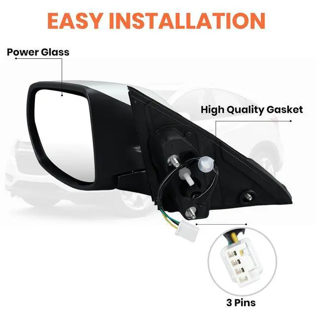 Alt view image 3 of 7 - Left Driver Side Mirror Compatible with 2016-2022 HR-V 3 Pins | Mirrors with Power Glass Manual Folding Paintable White