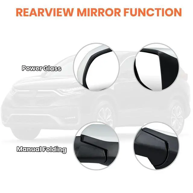 Alt view image 4 of 7 - Left Driver Side Mirror Compatible with 2016-2022 HR-V 3 Pins | Mirrors with Power Glass Manual Folding Paintable White