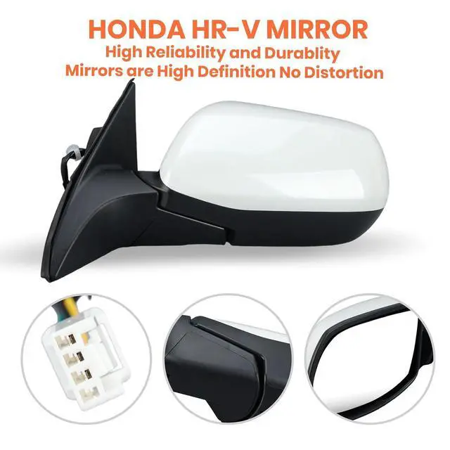 Alt view image 5 of 7 - Left Driver Side Mirror Compatible with 2016-2022 HR-V 3 Pins | Mirrors with Power Glass Manual Folding Paintable White