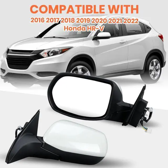 Alt view image 7 of 7 - Left Driver Side Mirror Compatible with 2016-2022 HR-V 3 Pins | Mirrors with Power Glass Manual Folding Paintable White