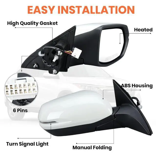 Alt view image 3 of 7 - Right Passenger Side Mirror Compatible with 2016 2017 2018 2019 2020 2021 2022 HR-V EX EX-L Door Mirrors with Power Heated Glass Turn Signals Manual Folding White (6 Pins)