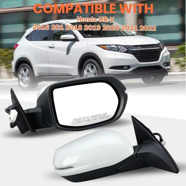 Alt view image 7 of 7 - Right Passenger Side Mirror Compatible with 2016 2017 2018 2019 2020 2021 2022 HR-V EX EX-L Door Mirrors with Power Heated Glass Turn Signals Manual Folding White (6 Pins)