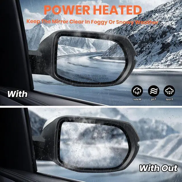 Alt view image 5 of 7 - Right Passenger Side Mirror Compatible with 2016 2017 2018 2019 2020 2021 2022 HR-V EX EX-L Door Mirrors with Power Heated Glass Turn Signals Manual Folding White (6 Pins)