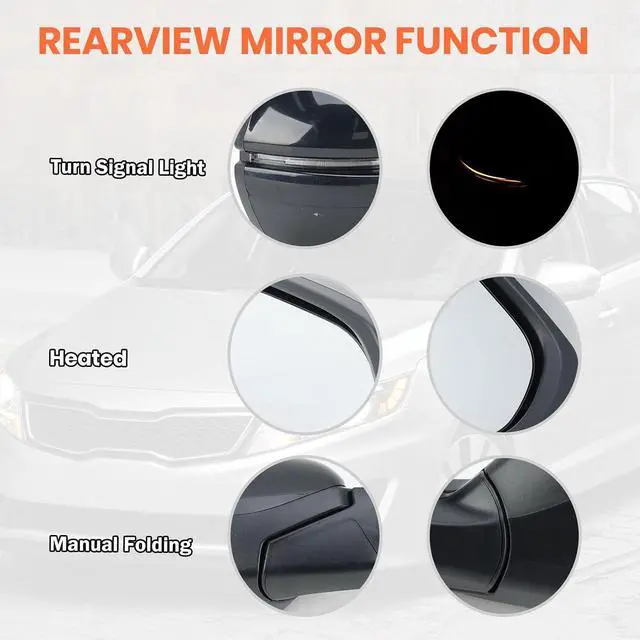 Alt view image 4 of 7 - Right Passenger Side Mirror Compatible with 2016 2017 2018 2019 2020 2021 2022 HR-V EX EX-L Door Mirrors with Power Heated Glass Turn Signals Manual Folding Gloss Black (6 Pins)